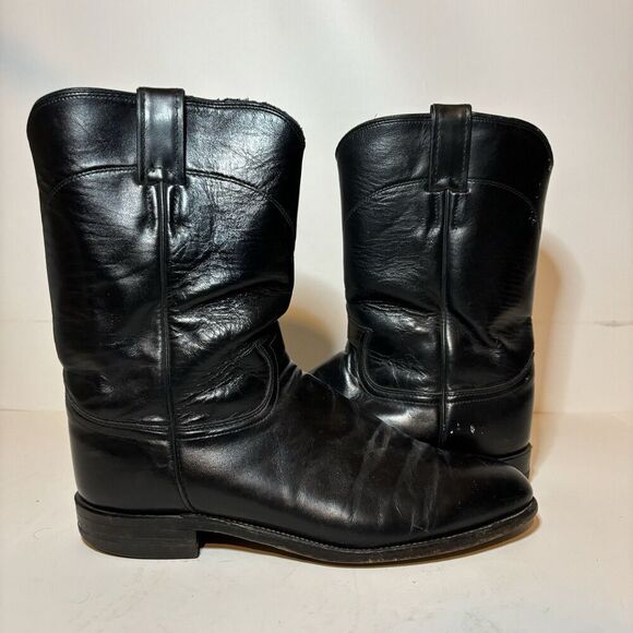 Justin Cowboy Western Boots Mens Size 9.5 D Black Cowboy Boots 3133 Made In USA - Picture 6 of 13